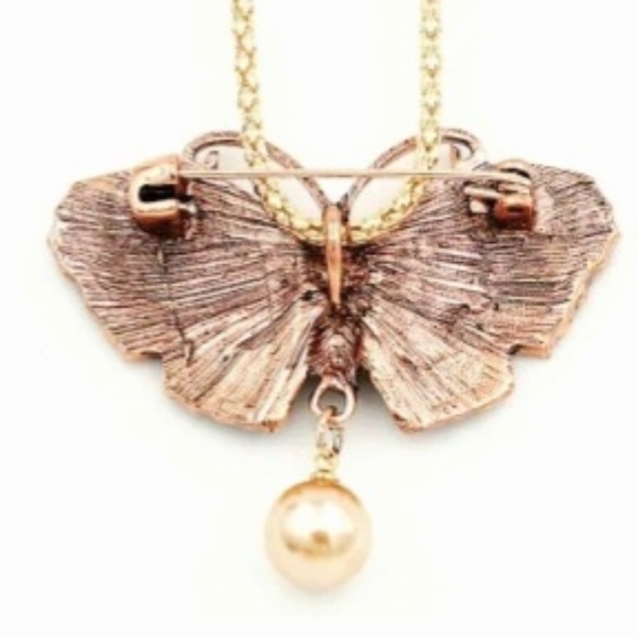 BETSEY Johnson 28" Butterfly Deep Blue Enamel Necklace Brooch Pin NEW - Picture 3 of 8